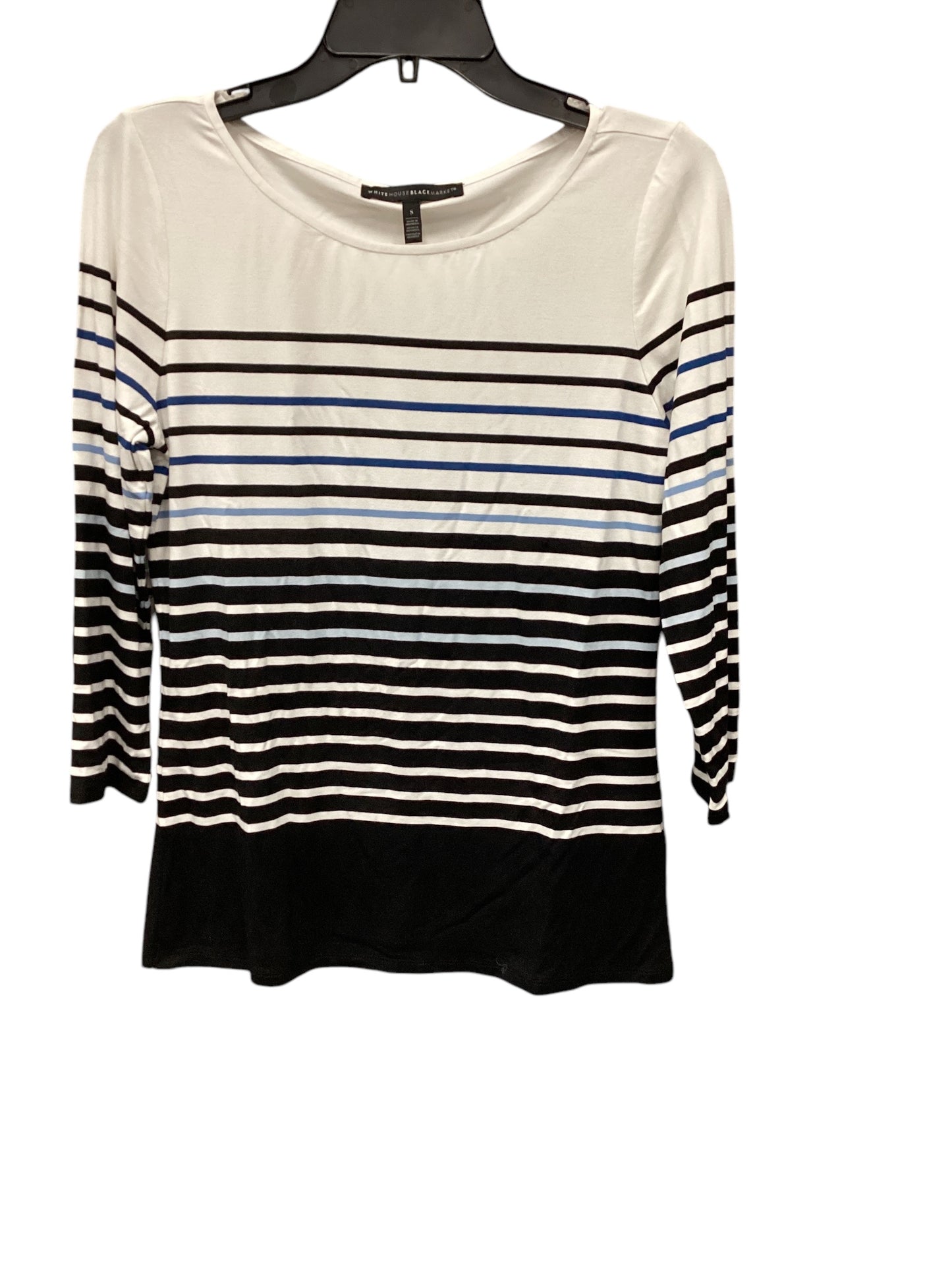 Top 3/4 Sleeve Basic By White House Black Market In Striped Pattern, Size: S