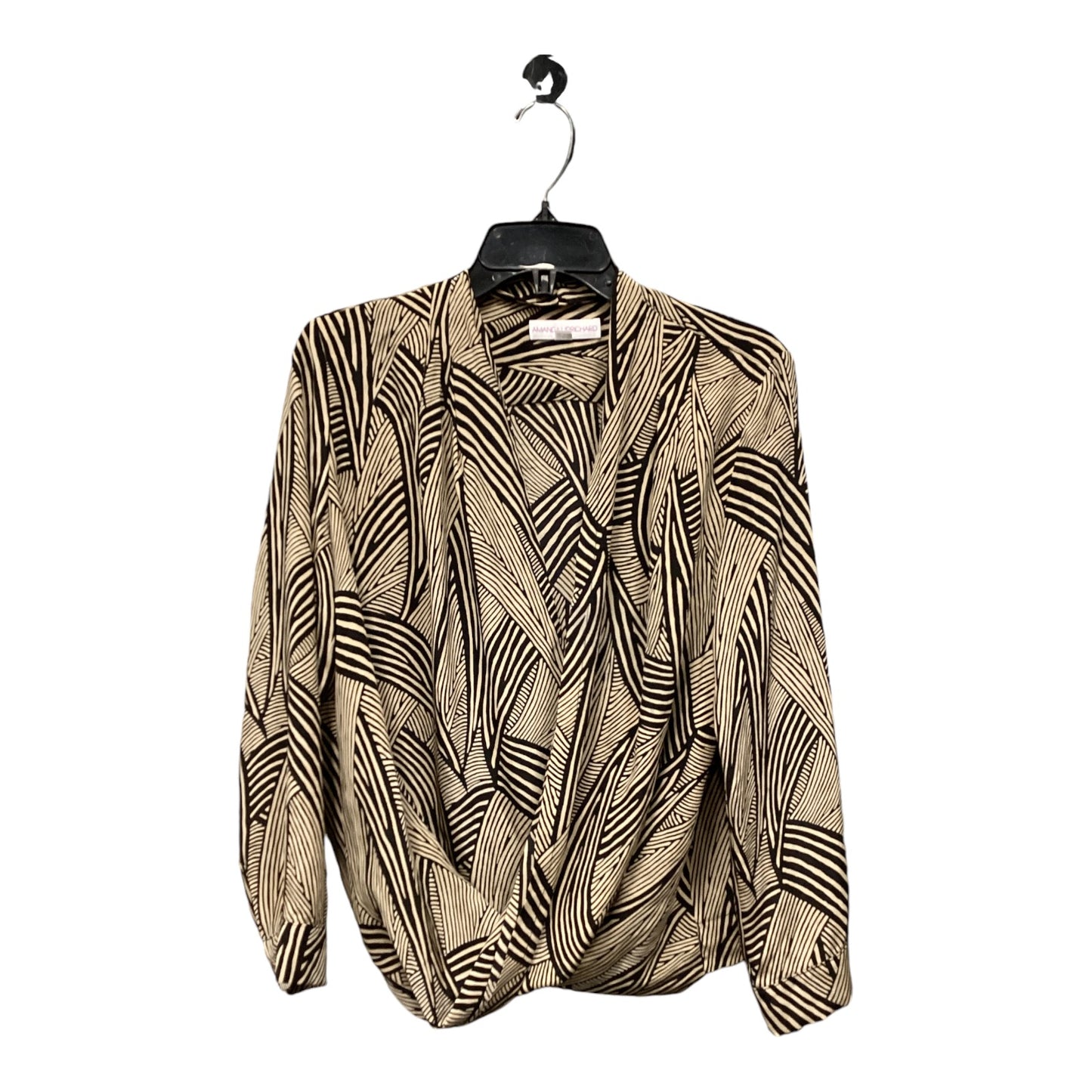 Top Long Sleeve Designer By Amanda Uprichard In Black & Tan, Size: M