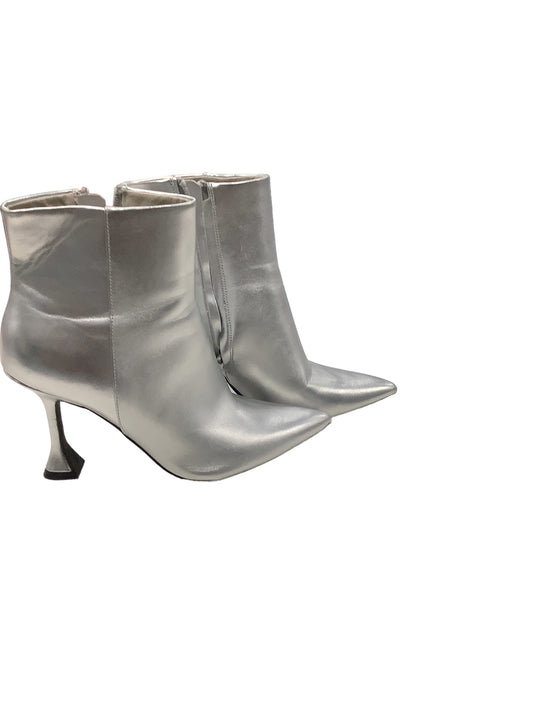 Silver Boots Ankle Heels Open Edit, Size 9