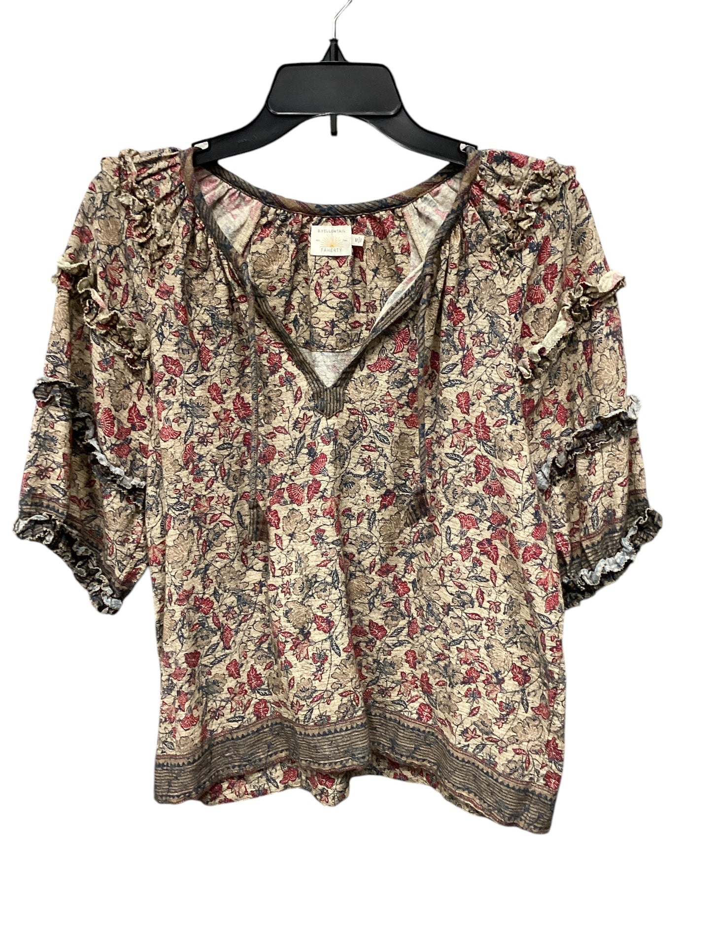 Top 3/4 Sleeve By Faherty In Floral Print, Size: M